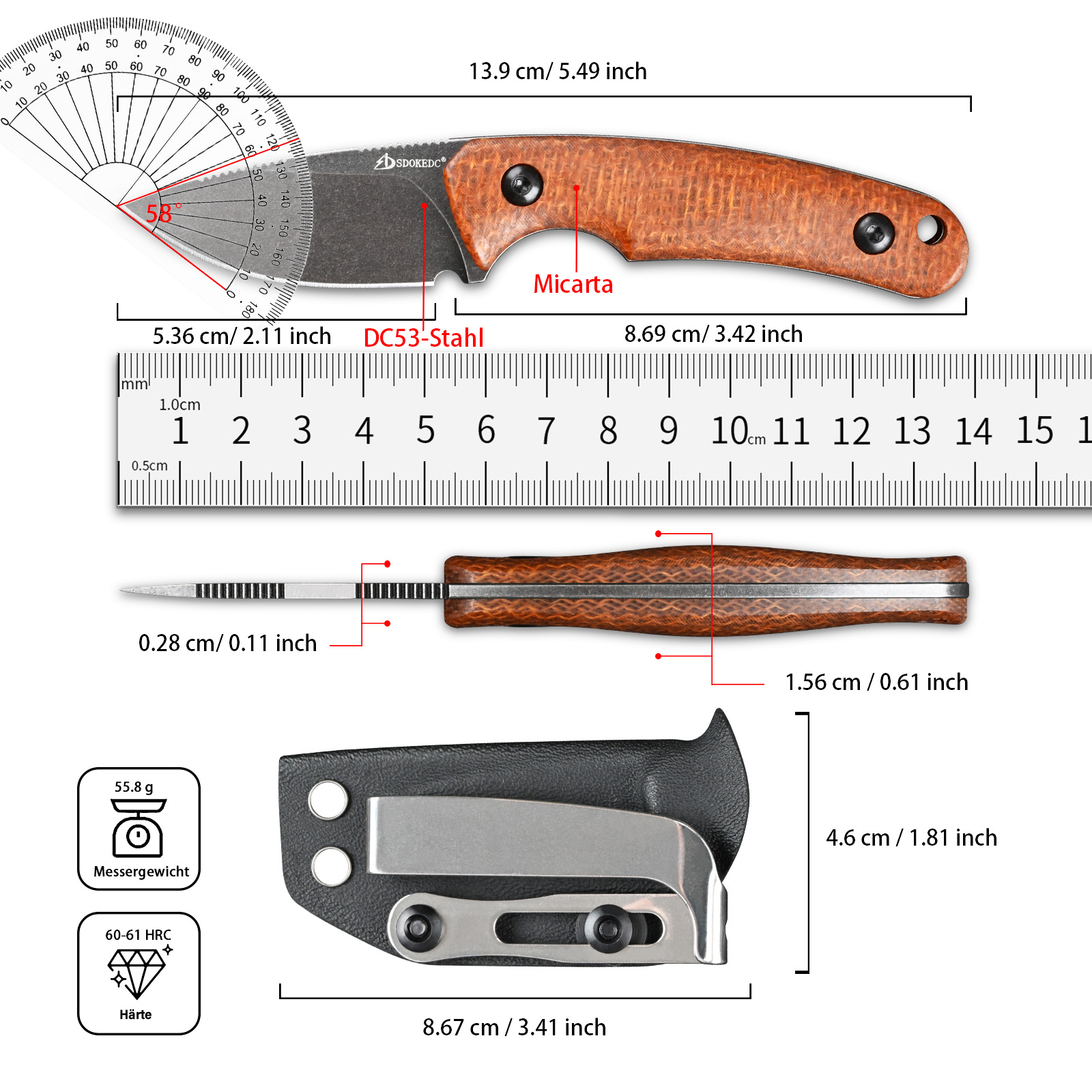 سكين قطع فاخر من الفولاذ SDOKE - مراجعة Dive Knife Titanium وسعره